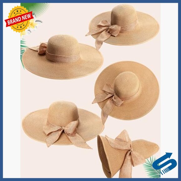 Large Straw Beach Bag and Floppy Sun Hat Set with Rattan Earrings main image 5